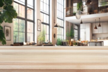 Poster - Wooden kitchen desk  in room interior