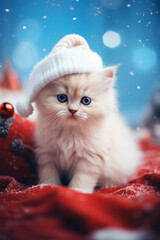 cute kitten in santa claus hat