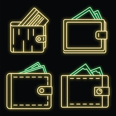 Poster - Modern wallet icons set. Outline set of modern wallet vector icons neon color on black