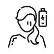 A woman with signs of tears or exhaustion on her face with the symbol of a dead battery - Line Icon