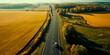 Road traffic from a bird's eye view of the countryside . Generative Ai