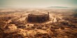 post apocalyptic city ruins buried in the desert sand, epic alien planet landscape