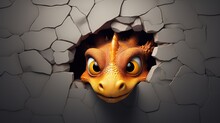  A Close Up Of A Dragon's Head Poking Out Of A Crack In A Wall With A Crack In The Wall Behind It And A Crack In The Wall.