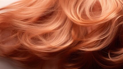 Wall Mural -  a close up of a woman's hair with long, wavy, peach - colored hair on top of her head and bottom part of her head, looking to the other side.