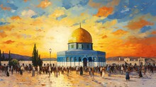 Jerusalem Masjid Al Aqsa, In The Style Of Oil Painting, Peace, 16:9