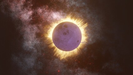 Wall Mural - The moon completely covers the sun in a total solar Eclipse. 3d render