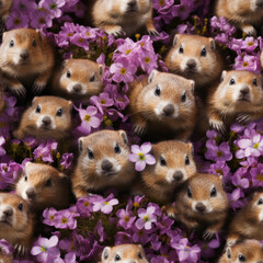 Wall Mural - Multiple Groundhogs , seamless pattern of adorable cute animal