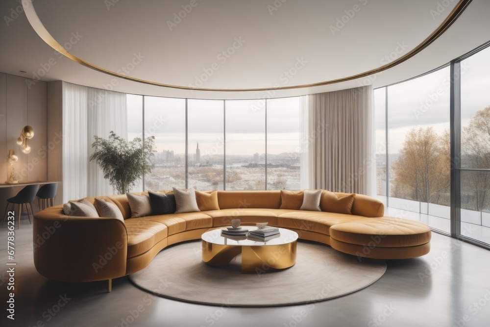 Minimalist home interior design of modern living room. Luxury curved ...