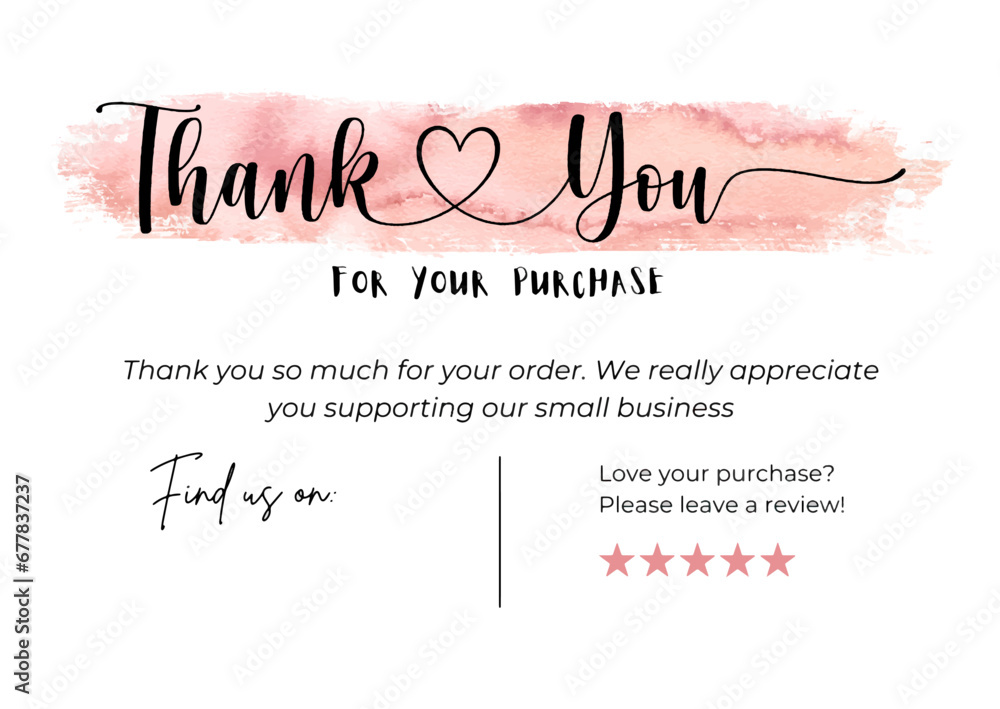 white and pink thank you for purchasing the business card note letter ...