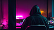 Hacker in a hoodie, computer