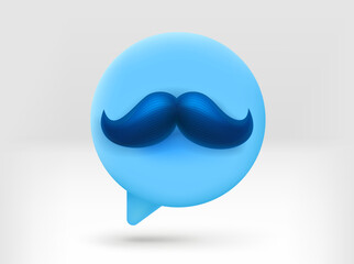 Poster - Speech cloud with blue moustache. 3d vector isolated illustration