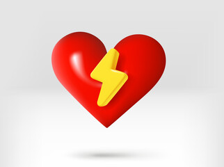 Fototapete - Red heart with golden thunderbolt. 3d vector illustration