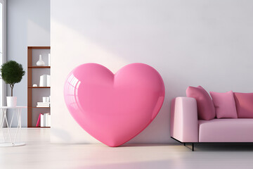 Wall Mural - A large pink heart against a white wall in a large light room