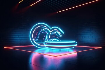 Aufkleber - 3D rendering neon blank logo mockup, featuring futuristic design elements with neon lights. coupled with realistic neon effects, creates a stylish and attention-grabbing presentation