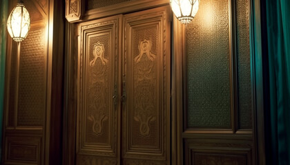 Wall Mural - Elegant old fashioned architecture illuminated by ornate lighting equipment indoors generated by AI