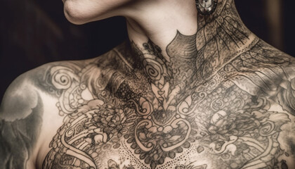 Canvas Print - Individuality and sensuality adorn the young woman naked skin tattoo generated by AI