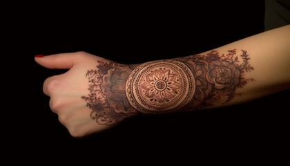 Wall Mural - Elegant henna tattoo design on hand symbolizes indigenous culture generated by AI