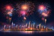 © Shoaib - Fireworks over night city sky, holiday background