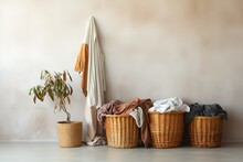 Washing Basket With Against A Brown Wall