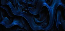 Dark Blue Abstract Background With Swirled Wavy Smooth 3d Forms And Lines. 