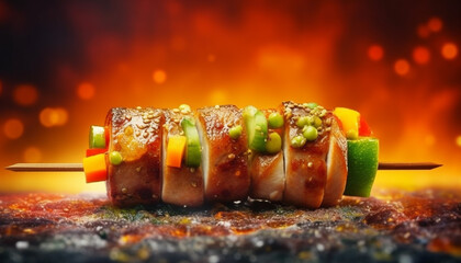 Sticker - Grilled meat skewers with vegetables, a gourmet summer indulgence generated by AI