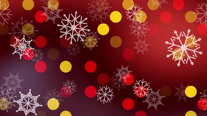 Leinwandbilder - Snow crystals flakes winter freeze ice particle background. Looping 4k video animation. Snowfall on red blur background
