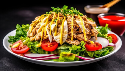 Sticker - Grilled meat and vegetables on a plate, homemade barbecue meal generated by AI