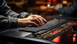 © Stockgiu - A busy businessman typing on a computer keyboard indoors at night generated by AI