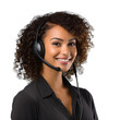 © Anton - Customer service representative with curly hair talking through headset isolated on transparent or white background, png