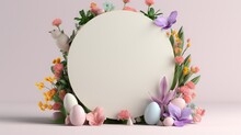 Easter Podium Background 3d Product Egg Spring Happy Flower Display Scene Sale Gold. Background Rabbit Podium Banner Cosmetic Greeting Easter Stage Card Poster Platform Grass Nature Mockup Green Day