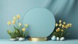 Easter podium background 3d product egg spring happy flower display scene sale gold. Background rabbit podium banner cosmetic greeting easter stage card poster platform grass nature mockup green day