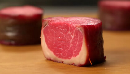 Sticker - Fresh pork fillet slice on wooden cutting board for lunch generated by AI