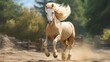 Palomino horse shows off while prance