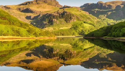 Sticker - Majestic mountain range reflects in tranquil pond, a remote beauty generated by AI