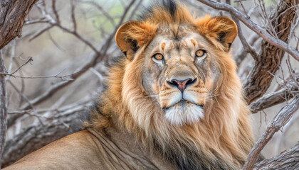 Wall Mural - Majestic lioness resting in natural beauty of African savannah generated by AI