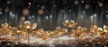 Abstract Winter Night A Background Of A Golden Christmas Tree Blooms With Abstract Flower Shapes Adorned With Shimmering Lights Celebrating The Magic Of The Holiday Season The Bokeh Creates 