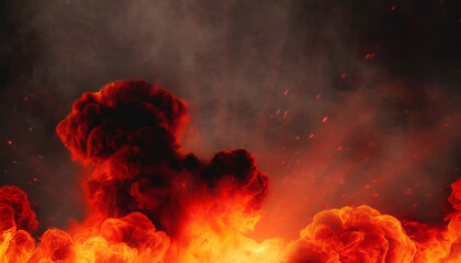 Wall Mural - lava explosions and fire halloween background orange red and black smoke banner collection inferno copy space for text armageddon special effects backdrop for mobile web youtube