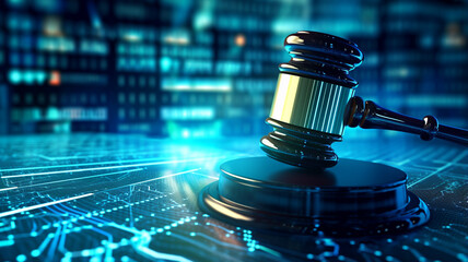 law concept, gavel on a digital background