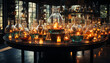 Luxury bar with elegant glassware, illuminated by candlelight and whiskey generated by AI