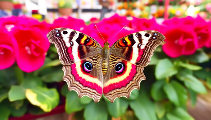 Poster - Vibrant butterfly wing in multi colored beauty, focus on foreground generated by AI