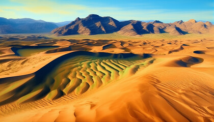 Poster - Tranquil sunrise over majestic sand dunes in remote Africa generated by AI