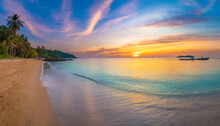 Panoramic Sea Skyline Beach Amazing Sunrise Beach Landscape Panorama Of Tropical Beach Seascape Horizon Abstract Colorful Sunset Sky Light Tranquil Relax Summer Seascape Freedom Wide Angle Seascape