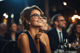 Fototapeta  - A CEO radiates happiness while attending an industry gala, acknowledging the strength of her business network and relationships.  Generative Ai.