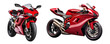 Set of red sport bike motorcycle isolated on transparent background, side view. Generative AI