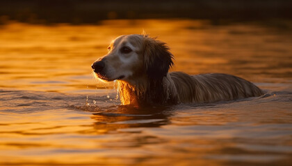 Canvas Print - Relaxing summer fun with wet furry friends playing in water generated by AI