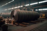 Huge metal coil in manufacturing. Generative AI