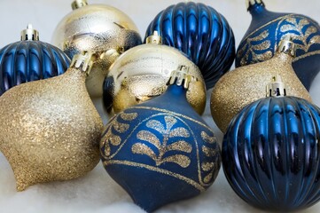 Blue & gold holiday ornaments