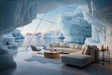 Fototapeta  - A house of the future built in an iceberg in Anarctica. Future living: innovative house within antarctic iceberg - sustainable design and isolation in the frozen wilderness.