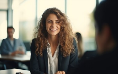 Wall Mural - Woman consulting a client, managing professional teamwork,  communicating in office boardroom