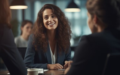 Wall Mural - Woman consulting a client, managing professional teamwork,  communicating in office boardroom